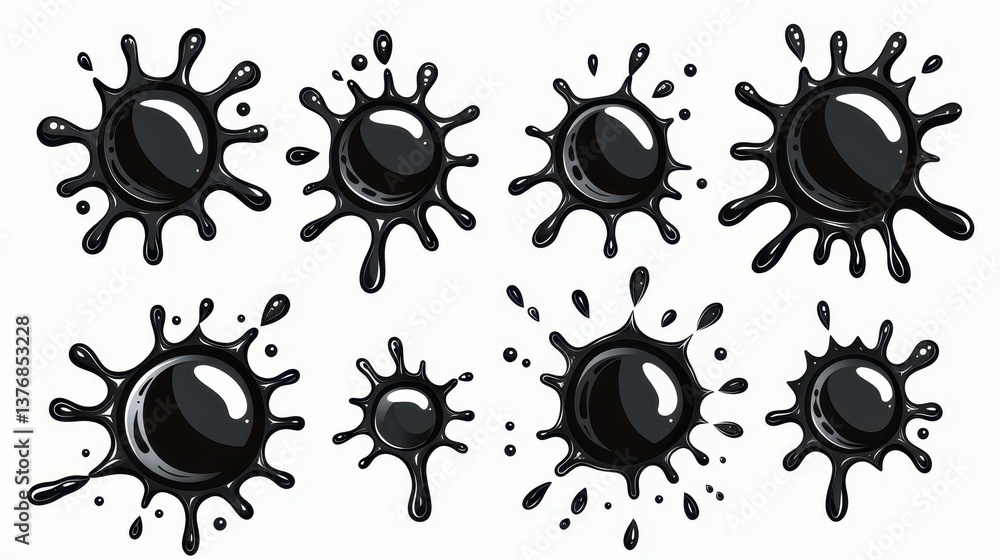 Poster unique vector set featuring various ink splashes and blots, perfect for creative projects and design