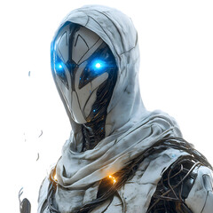 Humanoid Figure with Glowing Blue Eyes Isolated on Transparent Background