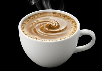 delicious cup of Brazilian coffee with milk in a white cup and black background
isolated