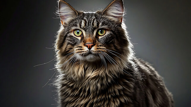 A cat with green eyes and a long, fluffy tail. AI Generated