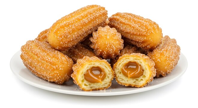 mini churro with dulce de leche white background