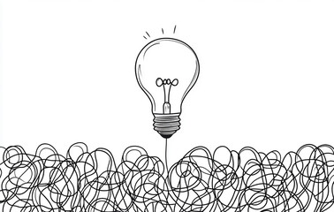 Creative spark emerging from chaotic thoughts in a minimalist black and white design