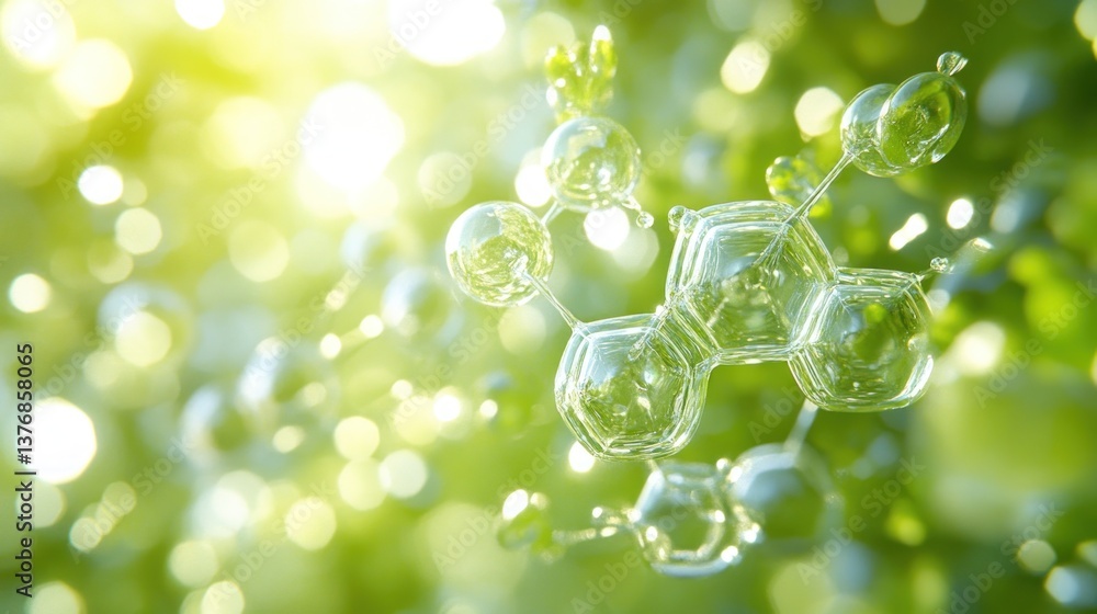 Wall mural molecular structure in a green environment: a 3d rendering of a complex molecule against a lush gree