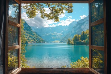 View from window at a wonderful beautiful landscape nature panorama