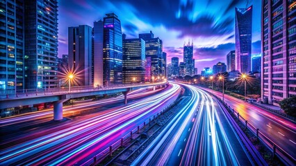 Fototapeta premium Abstract Light Trails Cityscape Night Long Exposure Photography