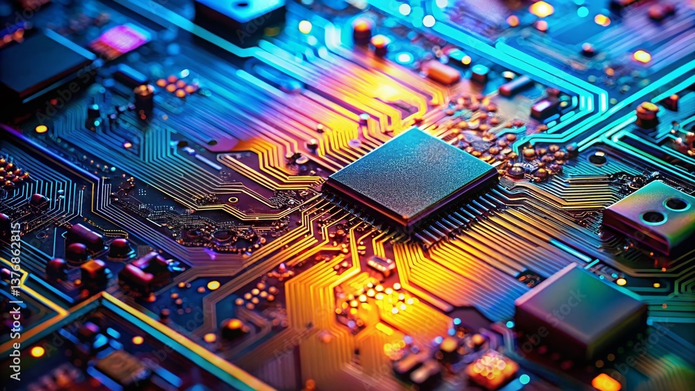 Poster abstract tech background: circuit board texture with rule of thirds composition