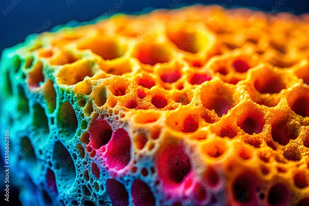 Poster abstract textured sponge close-up: macro photography of cellular structure
