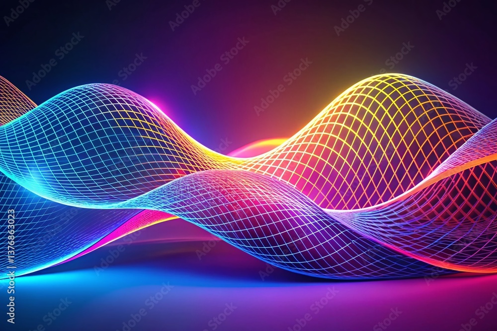 Poster abstract wavy wireframe geometry: minimalist tech background loop