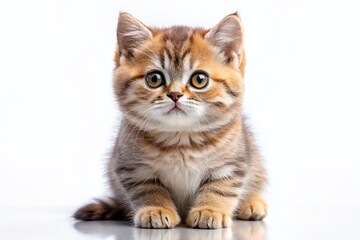 Adorable British Shorthair Kitten, Panoramic View, Isolated Background