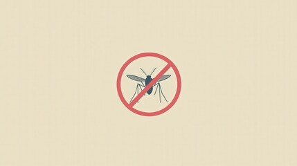 Illustration of a No Mosquito Sign Featuring a Stylized Insect Inside a Circle with a Strikethrough on a Light Background, Ideal for Insect Control and Prevention Themes