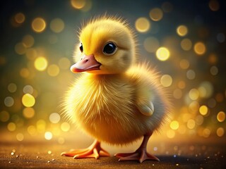 Adorable Cartoon Duckling with High Depth of Field - Cute Baby Bird Stock Photo