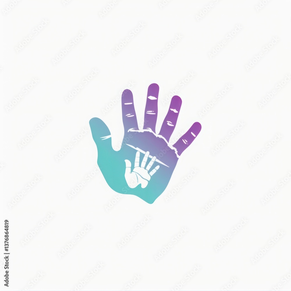 Poster handprint and child handprint in artistic gradient design of blue and purple for creative projects a