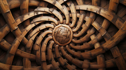 A intricately woven pattern of wooden in a circular shape. Woven Symbols. Illustration