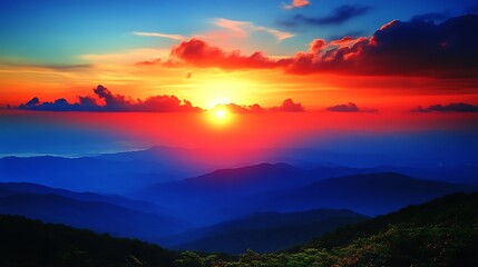 Breathtaking vista of mountains at sunset with stunning gradient colors