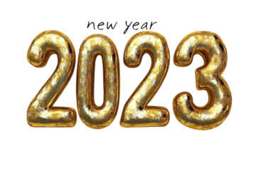 Golden Numbers Representing New Year 2023 Celebration with Bright and Shiny Finish Ideal for Festive Greeting and Holiday Promotion or Event Use