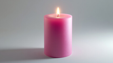 Vibrant pink candle with a flickering flame illuminating a smooth background during a calm evening