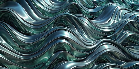 Obraz premium Abstract Teal and Silver Metallic Wave Background