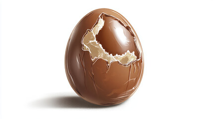 Chocolate egg bitten realistic vector illustration. Easter chocolate sweets in eggs shape with reflection and shadow, isolated on white background
