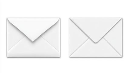 White envelope A4 template. Vector realistic mockup of blank closed and open envelopes, vertical letter cover with paper sheet. Mock up of paper folder for business documents and messages
