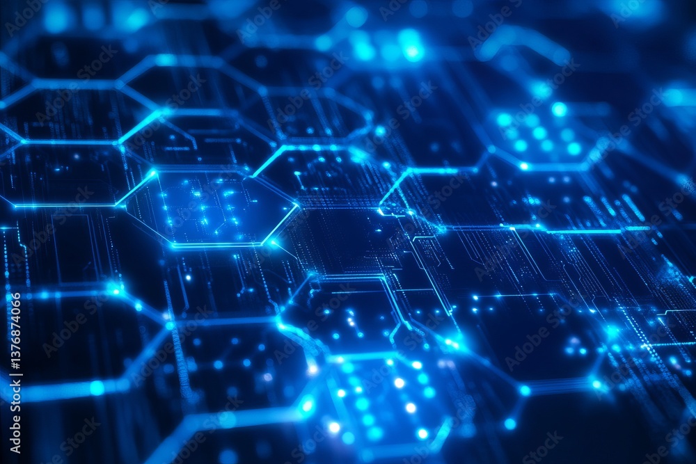 Poster abstract blue digital technology hexagon network background futuristic illuminated circuit board pat