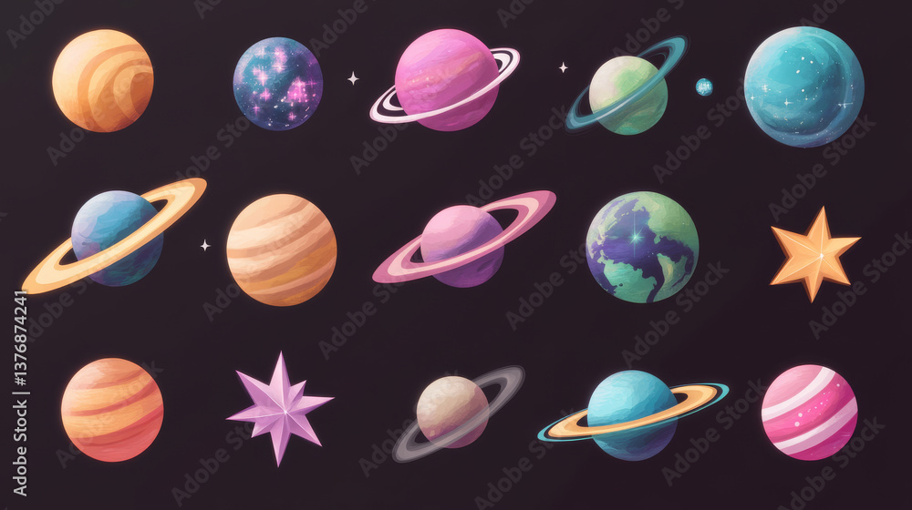 Poster y2k globe shapes and geometric elements set. collection of various 90s style wireframe planet icons,