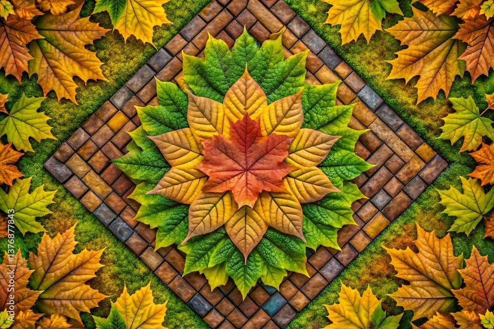 Poster aerial view of simple leaf pattern in autumn - nature background