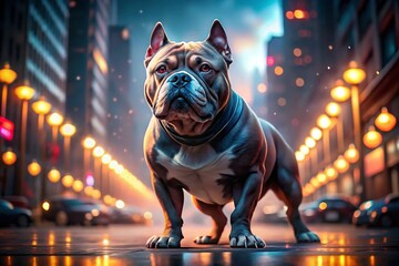 American Bully Cartoon Long Exposure Night City Lights