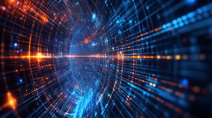 Fototapeta premium Digital tunnel network, glowing lines