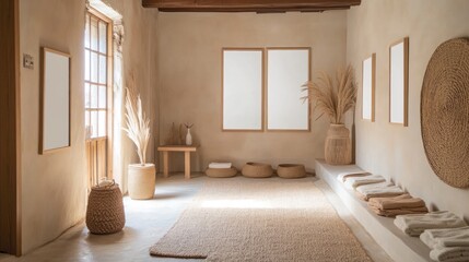 Fototapeta premium Beige Minimalist Room with Natural Decor