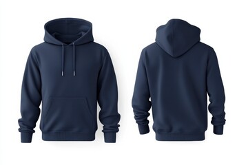 Navy blue hoodie mockup with front pocket and drawstrings