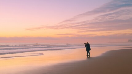 Beach photographer at sunrise