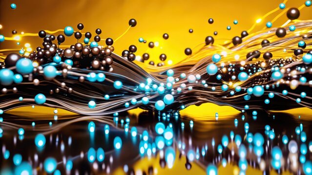 Abstract Background with Flowing Lines and Spheres