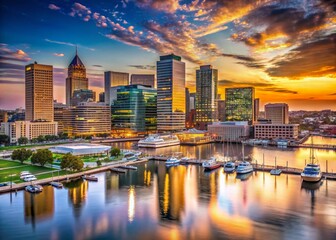 Baltimore MD Skyline Panorama: Stunning Cityscape at Sunset