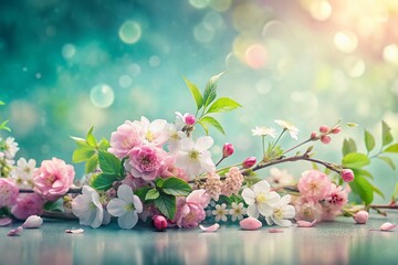 Blooming Spring Flowers & Leaves Horizontal Banner - Botanical Wallpaper
