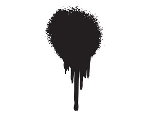 Black spray paint circle dripping on white background