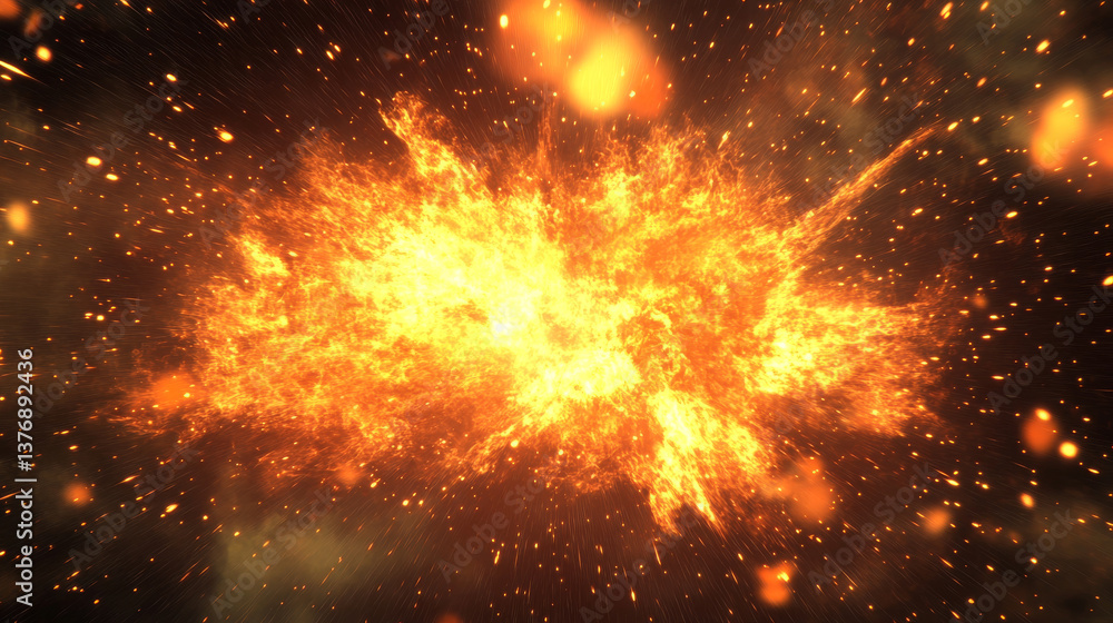 Poster bright blaze of fire with sparkles png on transparent background. realistic vector illustration of a