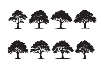 Oak Tree Silhouette Set Vector Tree Clipart