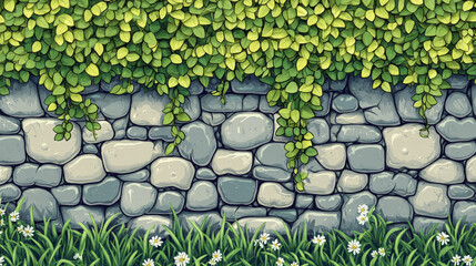 Textures of water, green grass and ivy leaves for game background. Vector cartoon seamless patterns of top view of sea, ocean or lake surface, summer lawn and wall with hedera plants