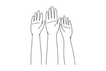 Raised Hands Line Art Minimalist Outline Vector Illustration