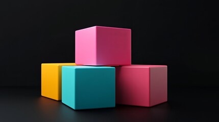 Obraz premium Abstract Colorful Cubes Modern Geometric Shapes Digital Art Background Design Illustration Minimalist 3D Render Bright Pink Yellow Teal Blocks Studio 