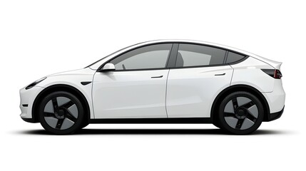 A sleek white electric SUV is shown in profile view against a clean white background ideal for automotive advertising or editorial use.