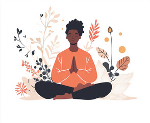 Meditation practice in a serene environment with plants and gentle colors promotes mindfulness and inner peace during a quiet moment of reflection