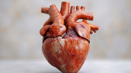 Anatomical human heart illustration on light beige background