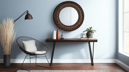 A modern entryway with sleek console tables, statement lighting, and contemporary dcor.
