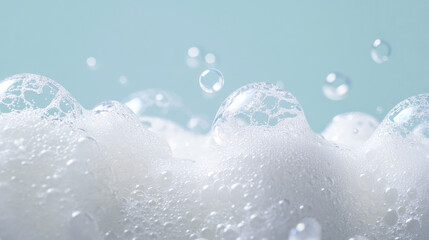 White foam flow isolated on transparent background. Vector realistic illustration of beer froth with air bubbles, cleaning detergent, bath washing gel, liquid soap splash, oxygen face mask effect