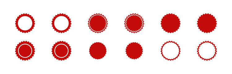 Set of red starbursts. Price sticker, sale sticker, price tag, starburst, quality mark, retro stars, sale or discount sticker.