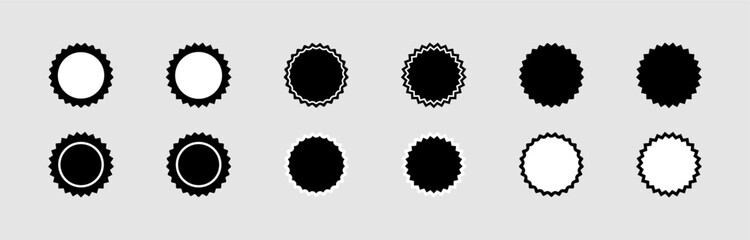 Set of black starbursts. Price sticker, sale sticker, price tag, starburst, quality mark, retro stars, sale or discount sticker.