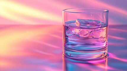 Refreshing Water with Ice in Vibrant Neon Light