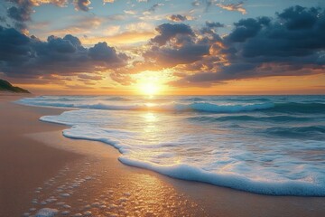 Obraz premium Sunrise Beach Wave Ocean Tropical Nature Scenic Landscape Close Up