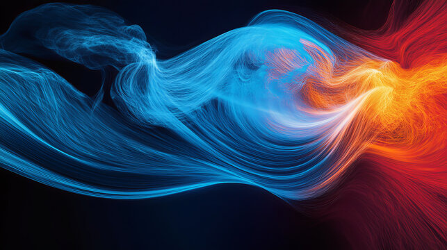 Fresh cold and warm air waves with wind flow effect. Realistic vector illustration set of blue and red jets of cool and hot stream. Transparent purification breeze and heating blow or magic smoke.